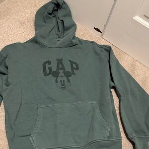 GAP Men's Dark Green Hoodie with Mickey Design